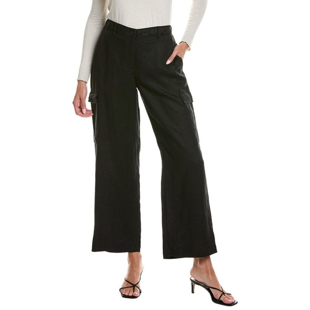 Eileen Fisher Womens  Wide Leg Linen Cargo Pant, Black
